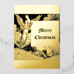 Christmas Angel & Star Vintage Victorian Era 1884 Foil Holiday Card