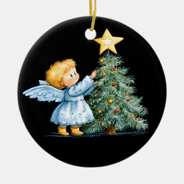 Christmas Angel Sweet and Heartfelt Personalize Ceramic Ornament (Front)
