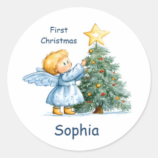 Christmas Angel Sweet and Heartfelt Personalize Classic Round Sticker
