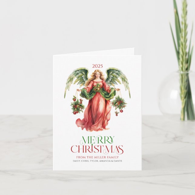 Christmas Angel Typography Christmas Greeting Card (Front)