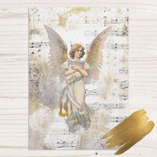 Christmas Angel Wings Music Gold Decoupage Idea Tissue Paper