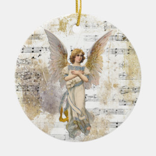 Christmas Angel Wings Music Gold Religious Custom Ceramic Ornament
