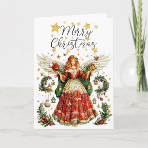 Christmas Angel & Winter berries. Merry Christmas Card
