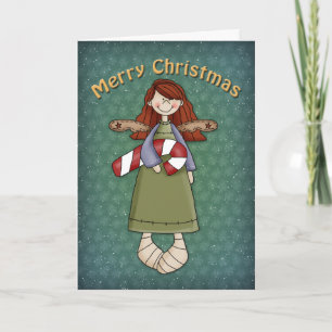 Christmas Angel with candy cane Holiday Card
