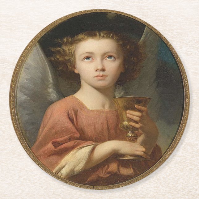 Christmas Angel With Chalice Round Paper Coaster (Front)