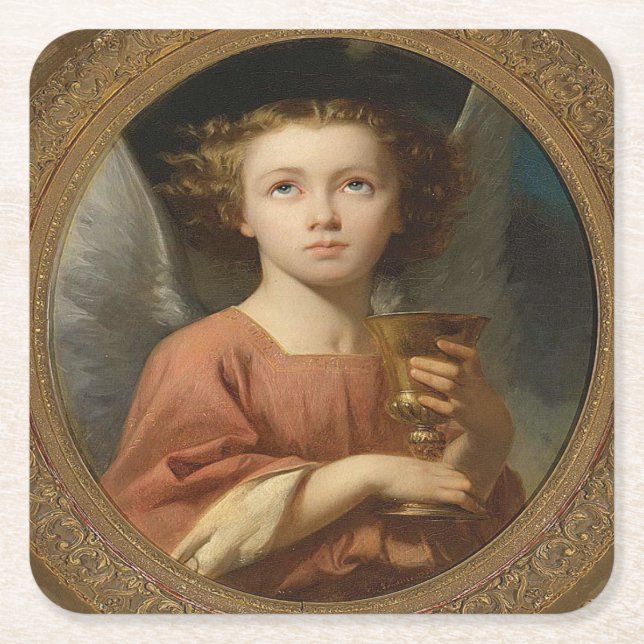 Christmas Angel With Chalice Square Paper Coaster (Front)