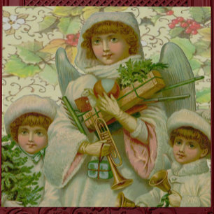 Christmas angel with children and toys wrapping paper
