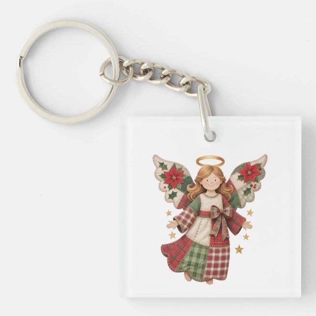 Christmas Angel with Golden Stars Key Ring (Front)