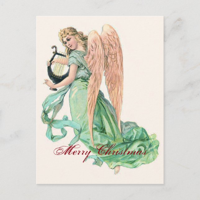 Christmas Angel with Harp Holiday Postcard (Front)