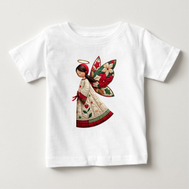 Christmas Angel with Holiday Flowers Baby T-Shirt (Front)
