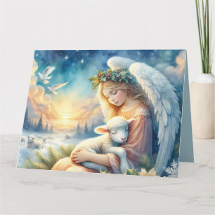 Christmas Angel with Lamb in Winter Peace Card