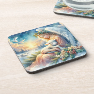 Christmas Angel with Lamb in Winter Peace Coaster