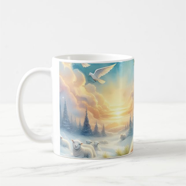 Christmas Angel with Lamb in Winter Peace Coffee Mug (Left)