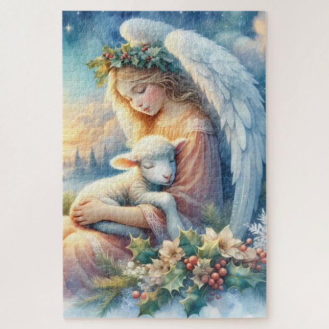 Christmas Angel with Lamb in Winter Peace Jigsaw Puzzle (Vertical)
