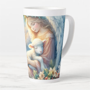 Christmas Angel with Lamb in Winter Peace Latte Mug