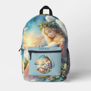 Christmas Angel with Lamb in Winter Peace Name Printed Backpack