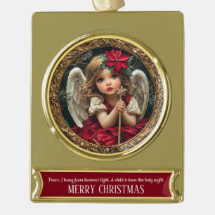 Christmas Angel with Star Staff Gold Plated Banner Ornament