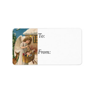 Christmas Angel With Toys Vintage Gift Tag