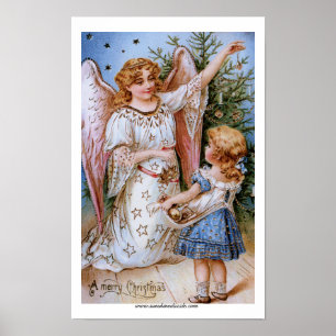 Christmas Angel with Victorian Girl Poster