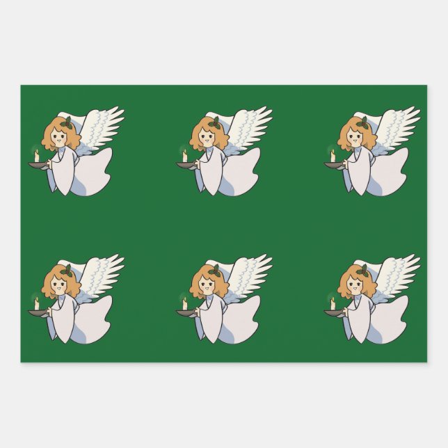 Christmas Angel Wrapping Paper Flat Sheet Set of 3 (Front 2)