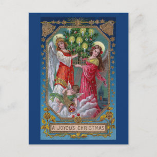 Christmas Angels and Cherub with Tree Holiday Postcard