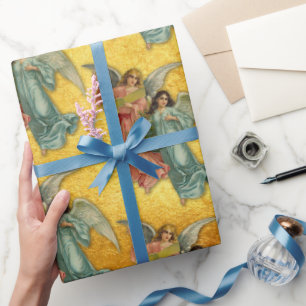 Christmas Angels Antique Victorian Gold Luxury Wrapping Paper