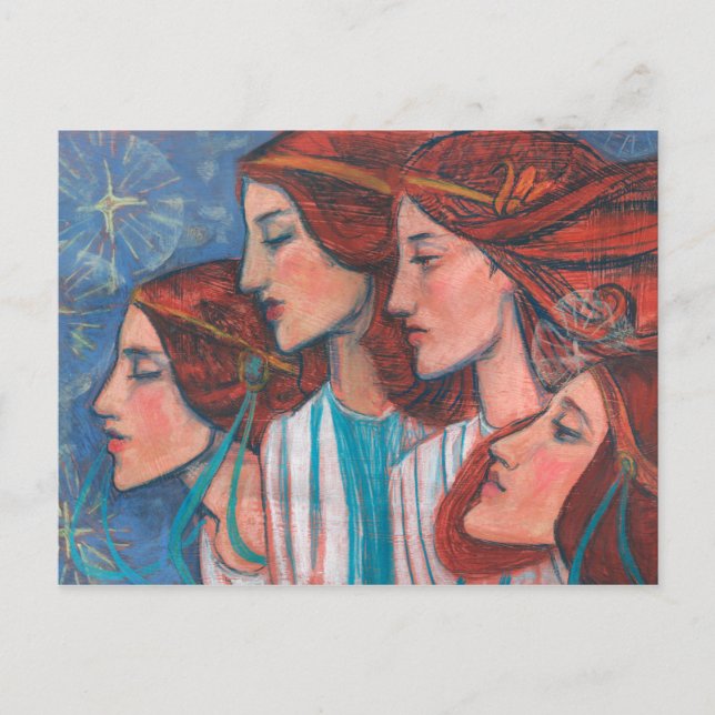 Christmas Angels Art Nouveau Painting Ginger Women Postcard (Front)