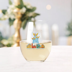 Christmas Angels Bring Joy and Tidings Home Decor! Stemless Wine Glass