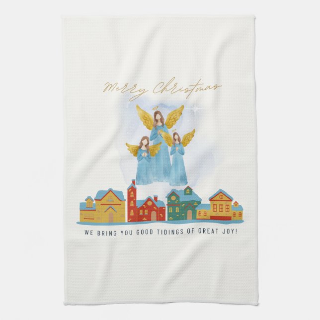 Christmas Angels Bring Joy and Tidings Home Decor! Tea Towel (Vertical)