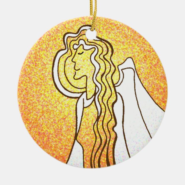 Christmas angels greet Jesus Ceramic Tree Decoration (Front)