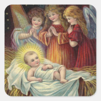 Christmas Angels Greeting Baby Jesus Vintage Image