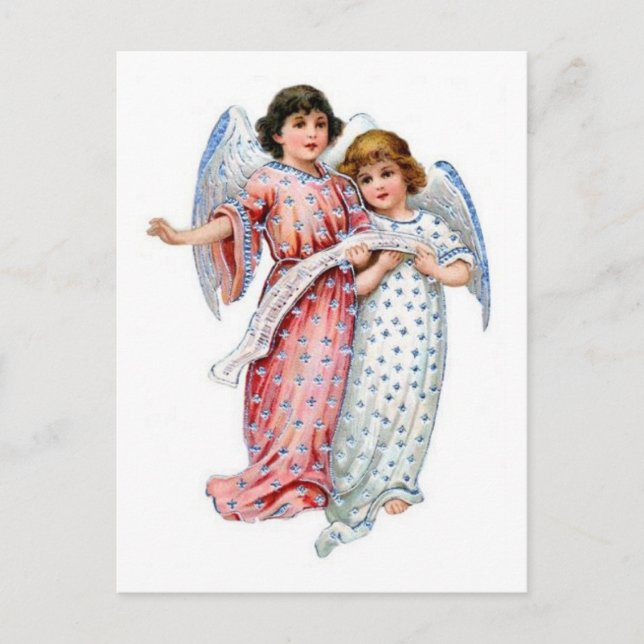 Christmas Angels In pink And Blue Holiday Postcard (Front)
