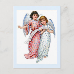 Christmas Angels In Pink And Blue Holiday Postcard