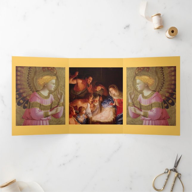 Christmas angels Nativity Tri-Fold Holiday Card (Inside)