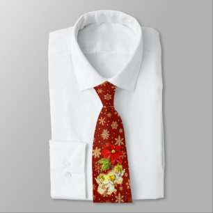 Christmas Angels on Red with Gold Snowflakes Tie