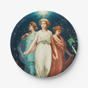 Christmas angels, stars, women, the moon holiday paper plate