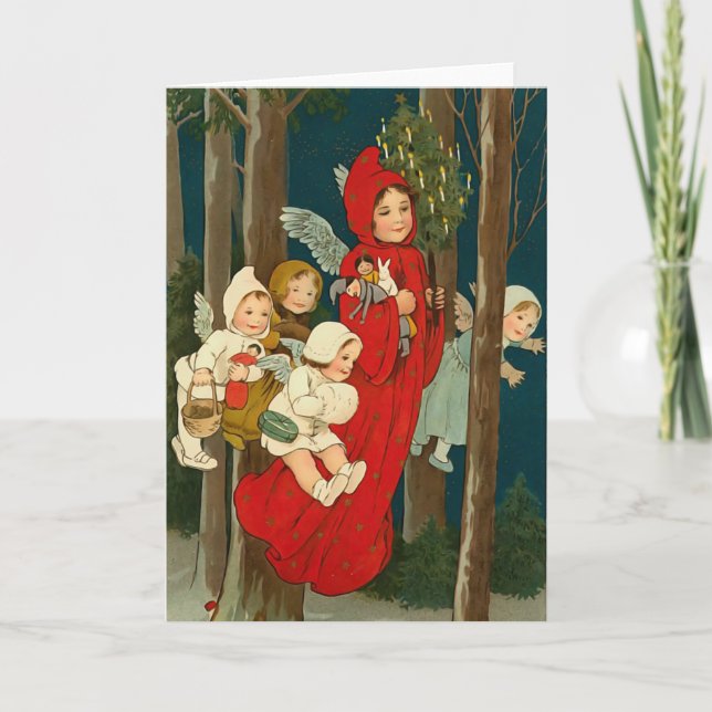 Christmas Angels Vintage Christmas Card (Front)