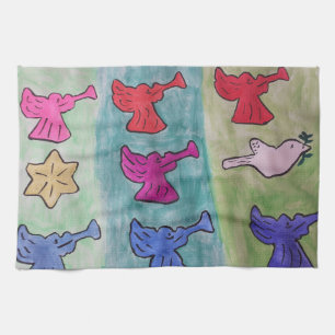 Christmas Angels With Trumpets Tea Towel