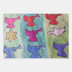 Christmas Angels With Trumpets Wrapping Paper Sheet