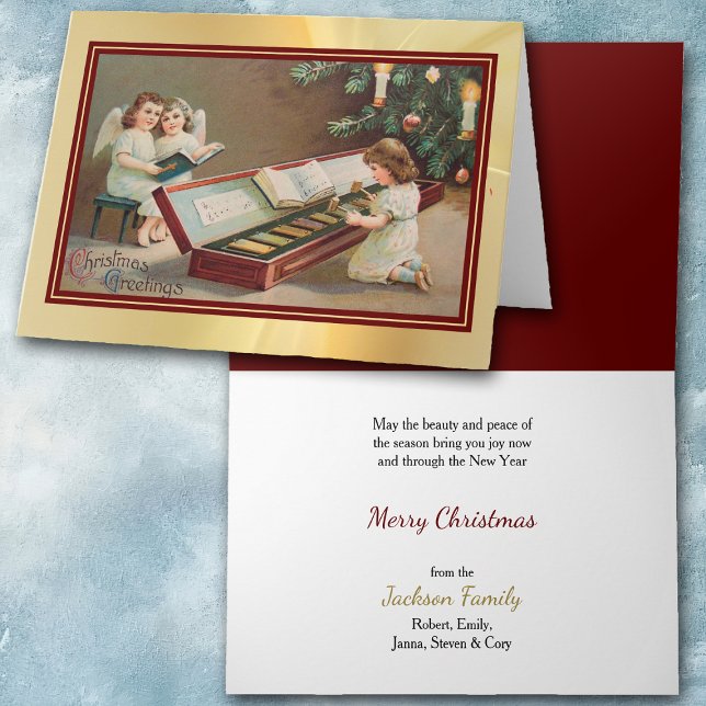 Christmas Angels Xylophone Vintage Holiday Card (Creator Uploaded)