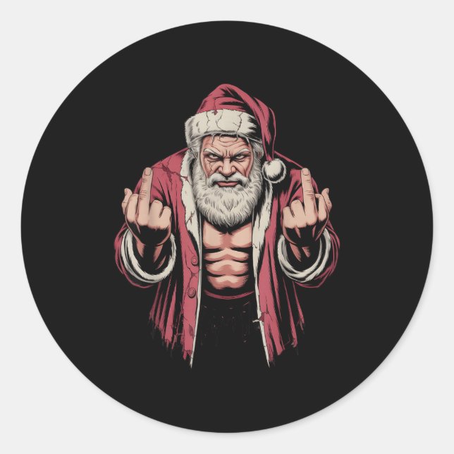 Christmas Angry Santa Middle Finger Sarcastic Xmas Classic Round Sticker (Front)