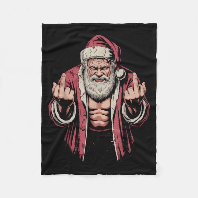 Christmas Angry Santa Middle Finger Sarcastic Xmas Fleece Blanket (Front)