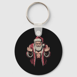 Christmas Angry Santa Middle Finger Sarcastic Xmas Key Ring