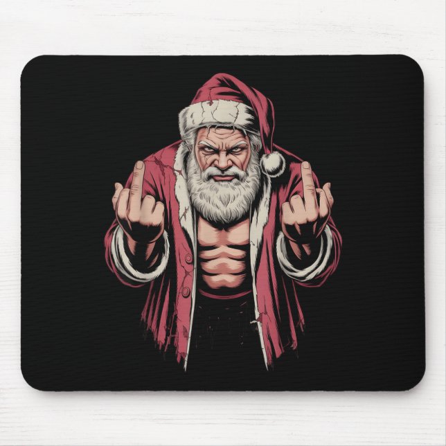 Christmas Angry Santa Middle Finger Sarcastic Xmas Mouse Pad (Front)