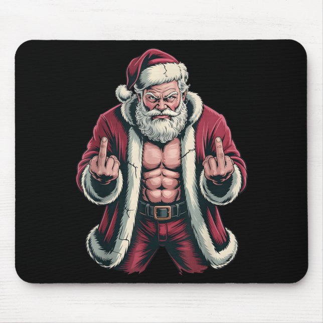 Christmas Angry Santa Middle Finger Sarcastic Xmas Mouse Pad (Front)