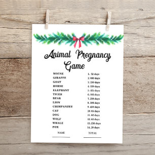 Christmas Animal Pregnancy Baby Shower Game Card