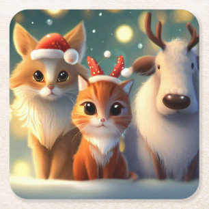Christmas Animals 5 Square Paper Coaster
