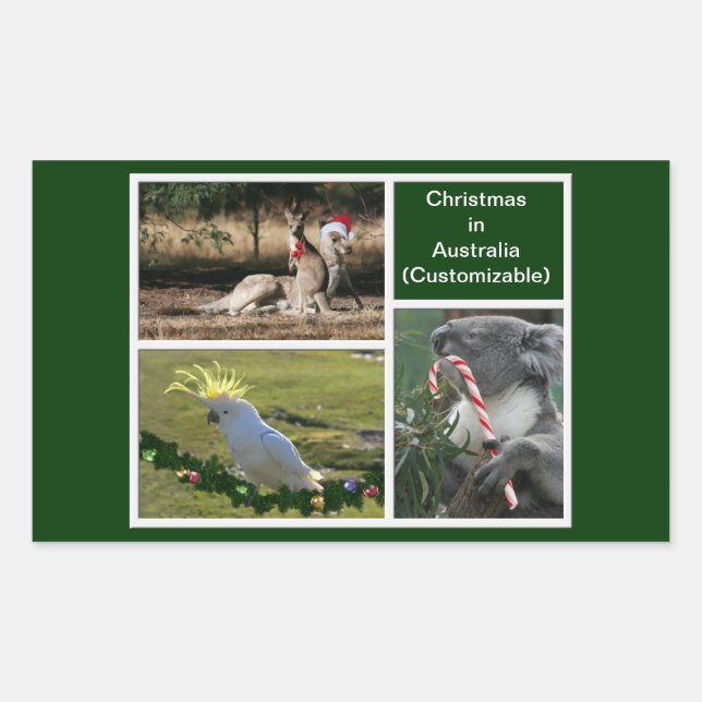 Christmas Animals Aussie Style - Personalizable Rectangular Sticker (Front)