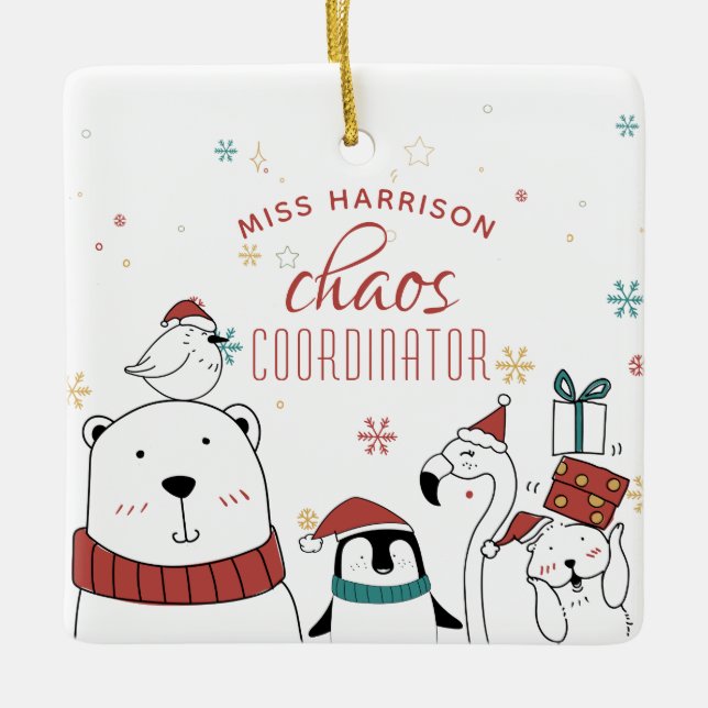 Christmas Animals Chaos Coordinator Personalised Ceramic Ornament (Front)