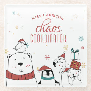 Christmas Animals Chaos Coordinator Personalised Glass Coaster
